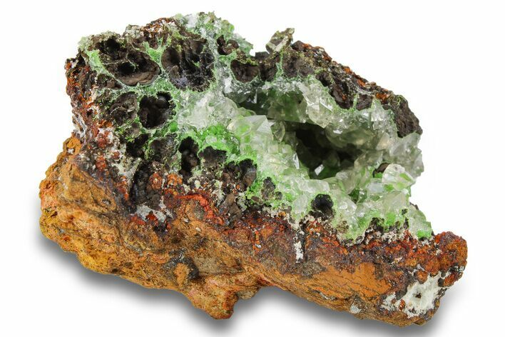 Calcite Crystals over Green Conichalcite - Ojuela Mine, Mexico #256546